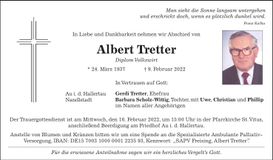 Traueranzeige Albert Tretter