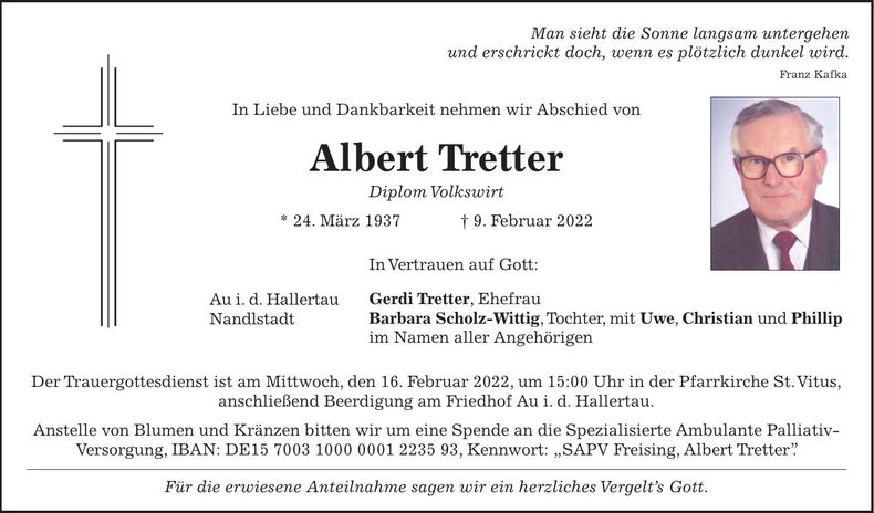 Traueranzeige Albert Tretter