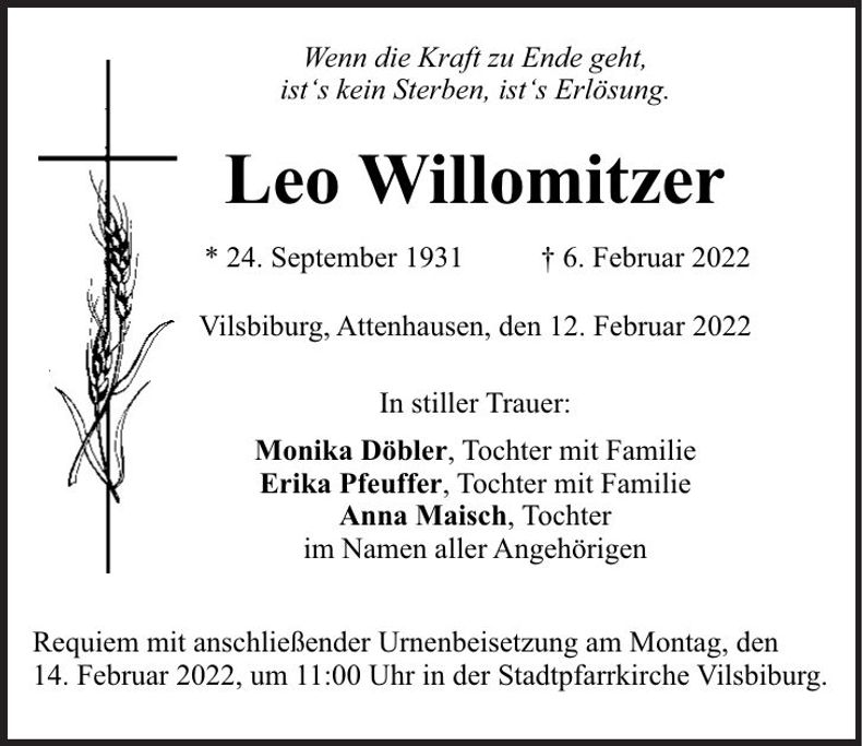 Traueranzeige Leo Willomitzer
