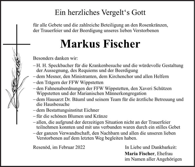 Traueranzeige Markus Fischer