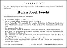 Traueranzeige Josef Feicht