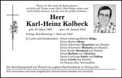 Traueranzeige Karl-Heinz Kolbeck