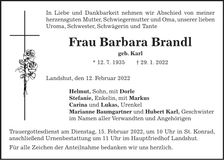 Traueranzeige Barbara Brandl