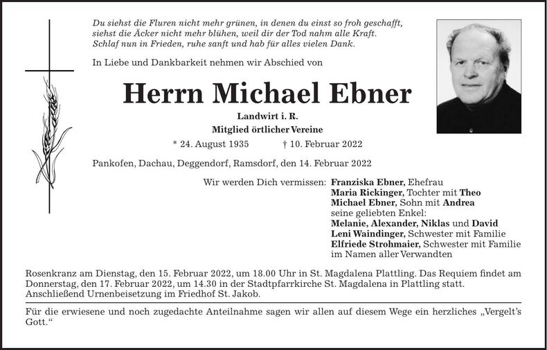 Traueranzeige Michael Ebner