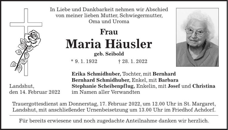 Traueranzeige Maria Häusler