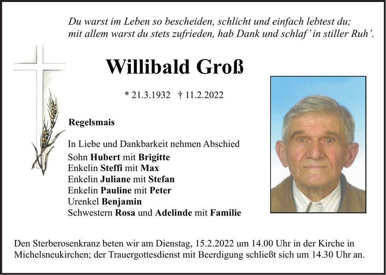 Traueranzeige Willibald Groß