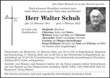 Traueranzeige Walter Schuh