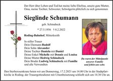 Traueranzeige Sieglinde Schumann