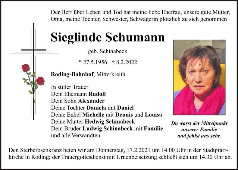 Traueranzeige Sieglinde Schumann