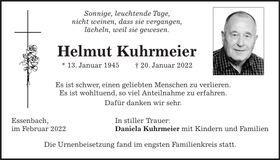 Traueranzeige Helmut Kuhrmeier