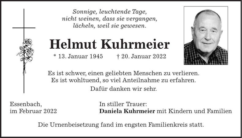 Traueranzeige Helmut Kuhrmeier