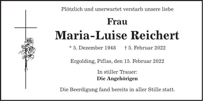 Traueranzeige Maria-Luise Reichert