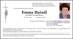 Traueranzeige Emma Haindl