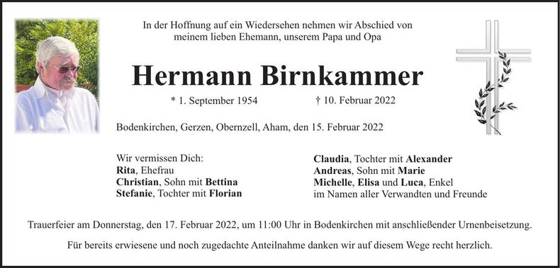 Traueranzeige Hermann Birnkammer