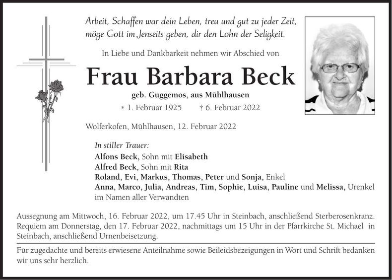Traueranzeige Barbara Beck