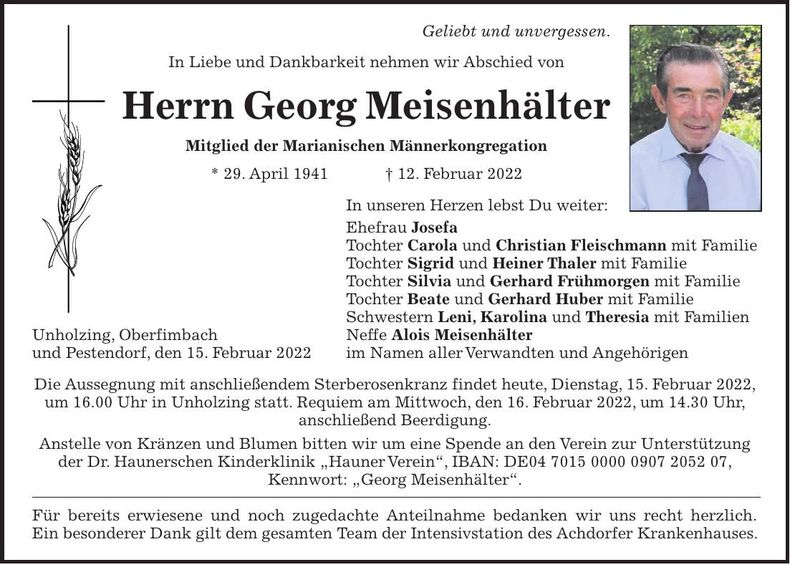 Traueranzeige Georg Meisenhälter