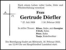 Traueranzeige Gertrude Dörfler