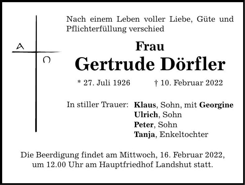 Traueranzeige Gertrude Dörfler