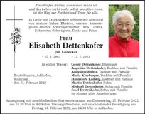Traueranzeige Elisabeth Dettenkofer