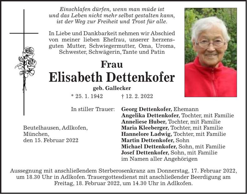 Traueranzeige Elisabeth Dettenkofer