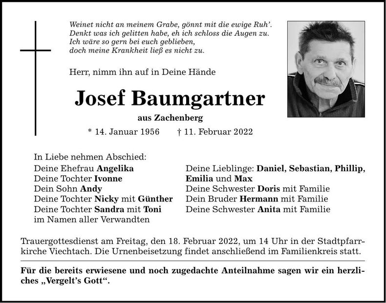 Traueranzeige Josef Baumgartner