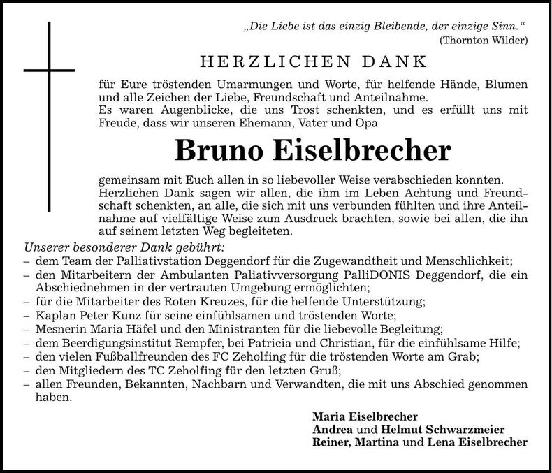 Traueranzeige Bruno Eiselbrecher