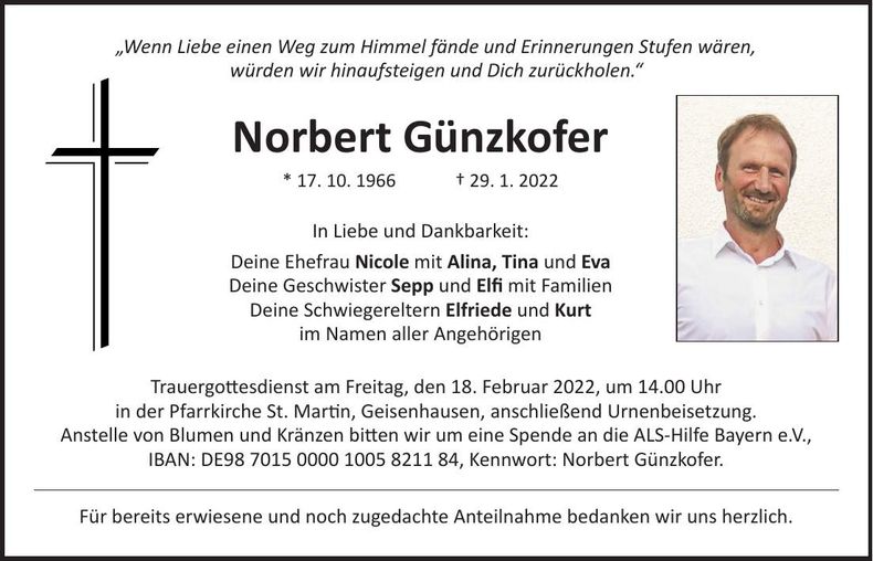 Traueranzeige Norbert Günzkofer