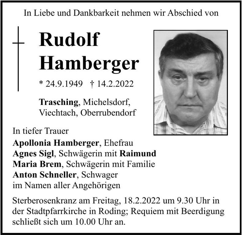 Traueranzeige Rudolf Hamberger