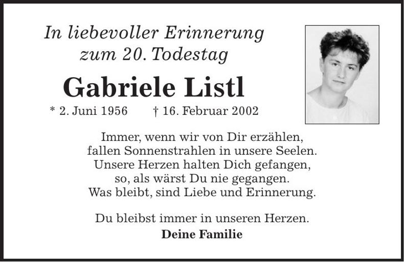Traueranzeige Gabriele Listl