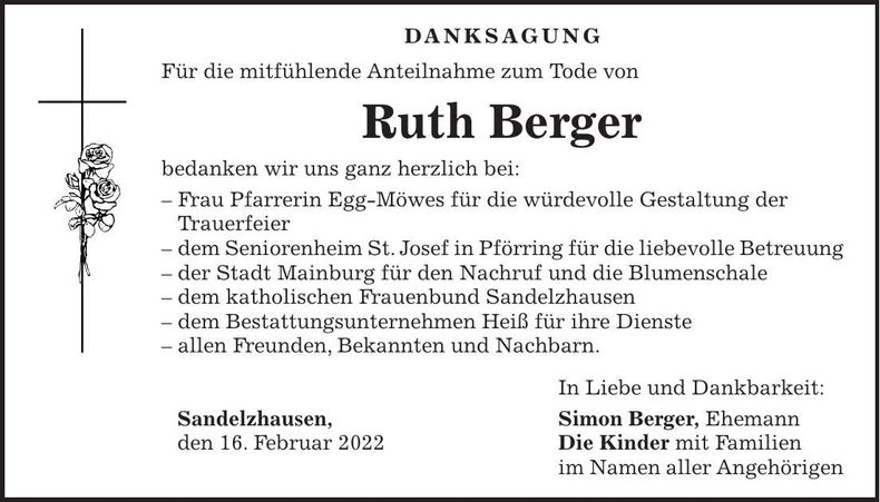 Traueranzeige Ruth Berger