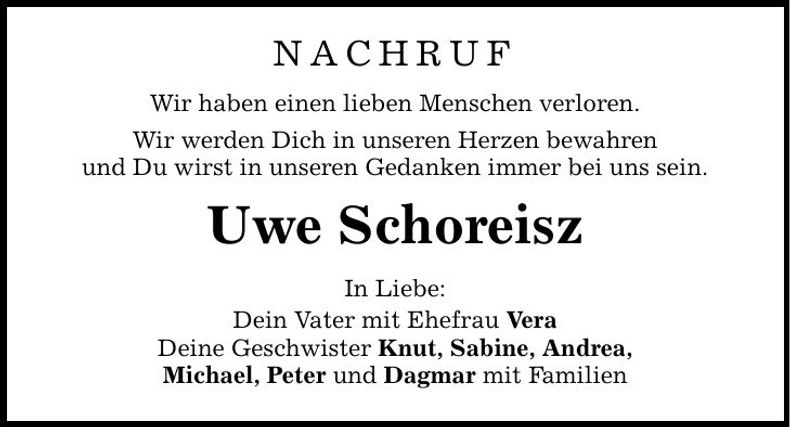 Traueranzeige Uwe Schoreisz