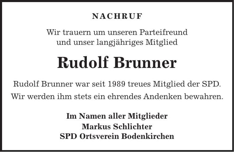 Traueranzeige Rudolf Brunner