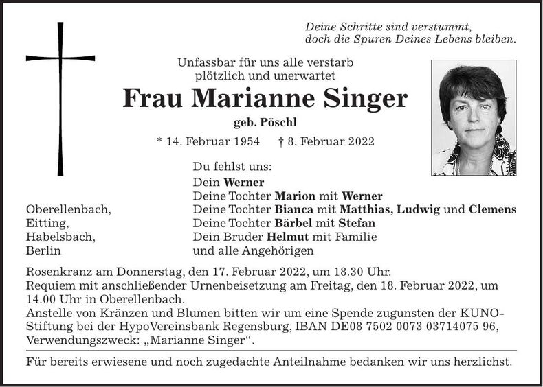 Traueranzeige Marianne Singer