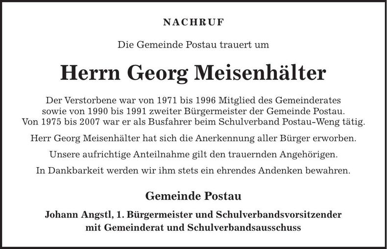 Traueranzeige Georg Meisenhälter