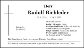 Traueranzeige Rudolf Bichleder