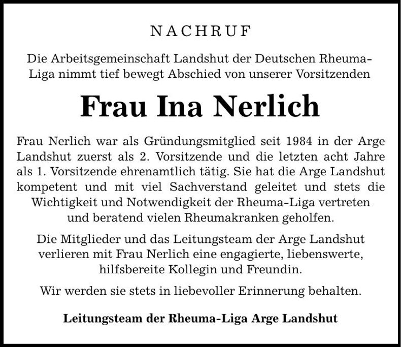 Traueranzeige Ina Nerlich