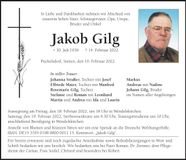 Traueranzeige Jakob Gilg