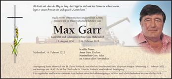 Traueranzeige Max Garr