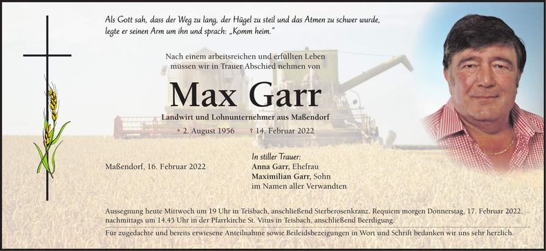 Traueranzeige Max Garr