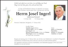 Traueranzeige Josef Ingerl