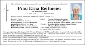 Traueranzeige Erna Reitmeier