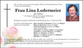 Traueranzeige Lina Lodermeier