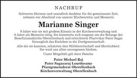 Traueranzeige Marianne Singer