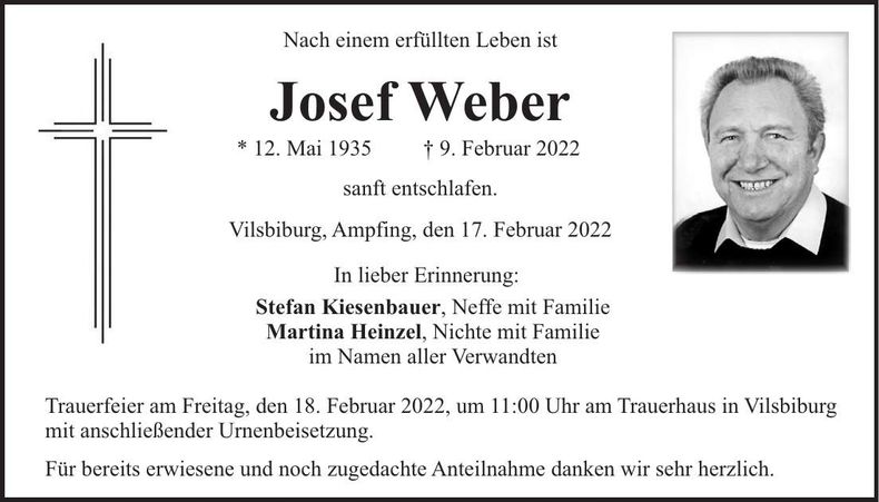 Traueranzeige Josef Weber