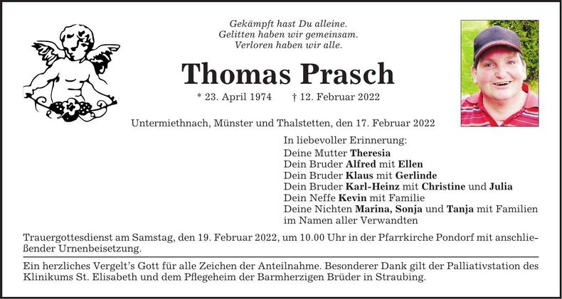 Traueranzeige Thomas Prasch