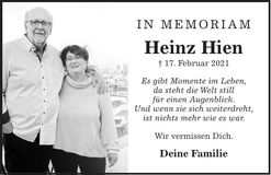 Traueranzeige Heinz Hien