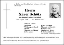 Traueranzeige Xaver Schötz