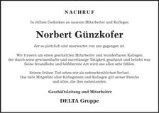 Traueranzeige Norbert Günzkofer