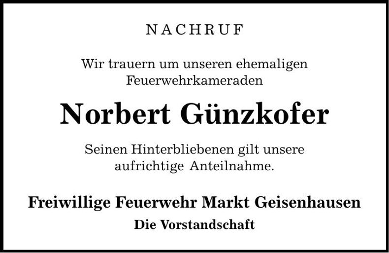Traueranzeige Norbert Günzkofer