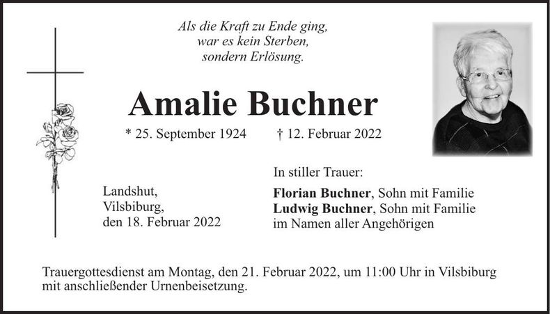 Traueranzeige Amalie Buchner